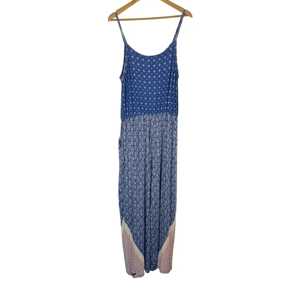 Matilda Jane Lets go together Open Road Jumpsuit Blue Mixed Print Medium NEW